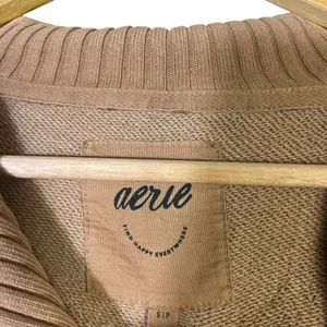 Aerie Oversized Collared Quarter Zip Sweatshirt Size S Brown Ribbed Collar Cozy thumbnail 5