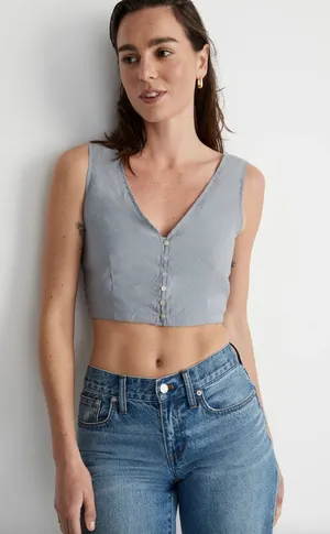 Madewell Softdrape Gwen Crop Vest Top Still Dawn Gray Fitted V Neck US 12 NWT thumbnail 1