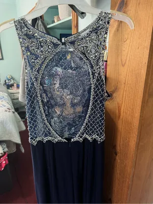 Dave & Johnny Navy and Silver Beaded Prom Gown thumbnail 3