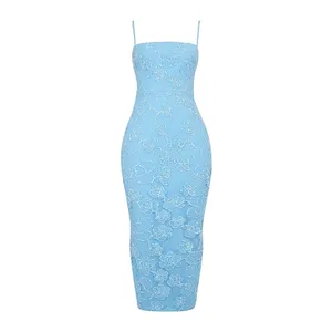 House of CB | Eva Embroidered Floral Corset Maxi Dress in Tuscan Blue | Large thumbnail 11