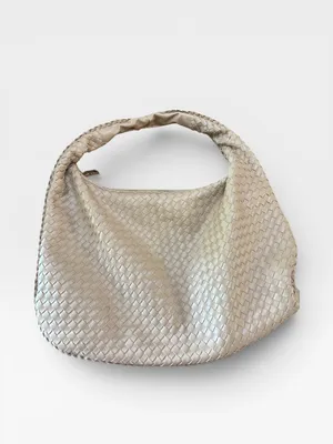 Urban Expression Woven Hobo Shoulder Bag Taupe Vegan Leather Slouchy Oversized thumbnail 2