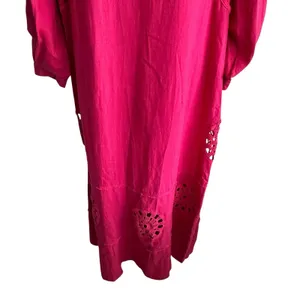 Young Fabulous & Broke Cape Code Pink Linen Maxi Dress M Eyelet Crochet Caftan thumbnail 6
