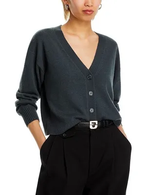 Aqua cashmere dark gray v-neck cardigan sweater long sleeve women's size large‎ thumbnail 1