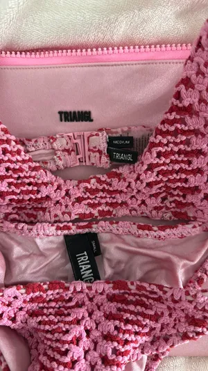 Triangl pink and red crochet bikini thumbnail 2