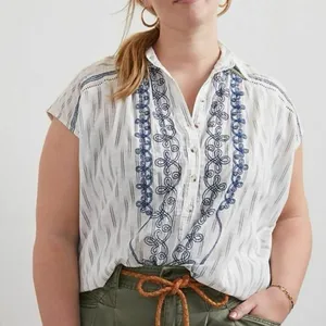Anthropologie Pilcro Embroidered Surf Oversized Sleeveless Stripe Top Size XS thumbnail 1