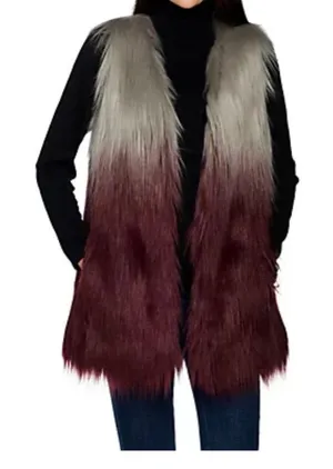 Lisa Rinna Collection Faux Fur Ombré Vest Size Medium. Silver/ maroon thumbnail 1