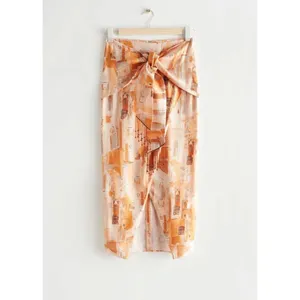 & Other Stories | Printed Asymmetrical Midi Skirt Terracotta Tie Front Boho US 8 thumbnail 3