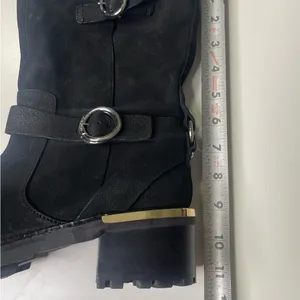 Vince Camuto Kerivini Black Suede Leather Buckle Zip Moto Biker Boots Women's 8M thumbnail 3