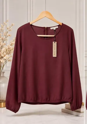 ✨ NWT Olive + Oak Iced Plum Long Sleeve Blouse Top Elastic Hem Back Zip (Size L) ✨ thumbnail 3