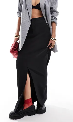 ASOS DESIGN double waistband front slit maxi skirt thumbnail 1