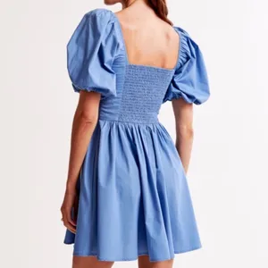 Abercrombie & Fitch Emerson Poplin Mini Dress Size XS P Puff Sleeve Powder Blue thumbnail 2