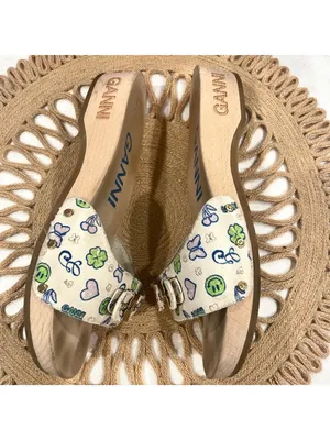 Dr Scholl's x Ganni Slide White Printed Sandals Size 9 Retro thumbnail 3