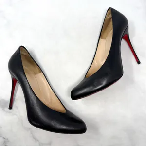 Christian Louboutin Vintage Y2K Yousra 100 Leather Notched Vamp Pump Heels Black thumbnail 1