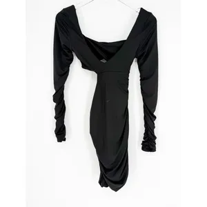 Oh Polly Long Sleeve Ruched Cut Out‎ Mini Dress Women's 2 Black Bodycon thumbnail 3