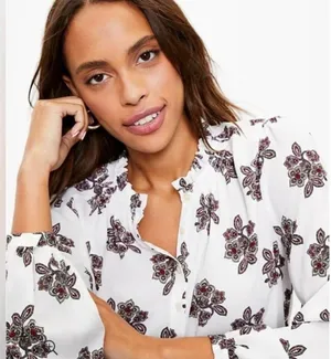 Loft long sleeve white floral print blouse top size small thumbnail 4