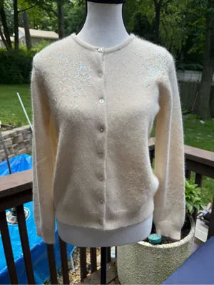 Janeville Sequin Embellished Lambswool Cardigan - Cream thumbnail 2