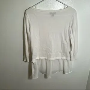 AB‎ Studio Women's Size Medium Cardigan Blouse Peplum Hem White Scoop Neck thumbnail 6