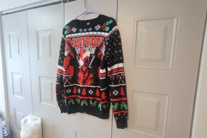 Primark deadpool ugly Christmas sweater in black, red and white size medium. thumbnail 2