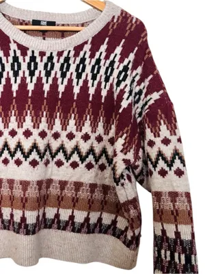 Frye Burgundy, Cream & Black Fair Isle Crewneck Sweater thumbnail 2