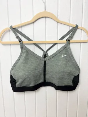 Nike Women's Indy Grey/Black LS Padded V-Neck Sports Bra Size L thumbnail 2