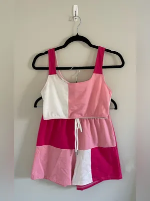 SHEIN Colorblock Cami Top & Shorts, White/Pink, Size S, EUC thumbnail 3