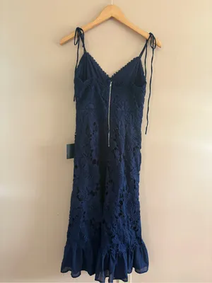 Lulus Compelling Sweetness Navy Blue Lace Tie-Strap Midi Dress Size Small Formal thumbnail 6