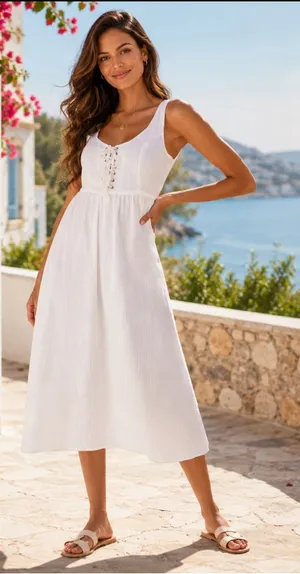 Who What Wear White Lace-Up Midi Sundress thumbnail 1
