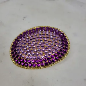 Vintage 1995 Rhinestone Belt Buckle Purple Gold Tone Oval Rope Border Y2K Retro thumbnail 4