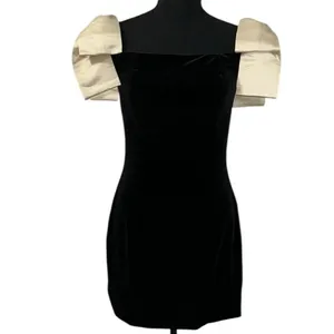 French Connection Black Velvet Satin Bow Mini Dress(Size Small) thumbnail 4