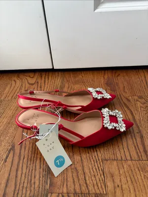 a new day Red Pointed Slingback Heels with Crystal Buckle Size 7.5 New thumbnail 7