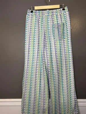 MUSERO Pants Womens Large Multicolor Crochet Wide Leg Ankle Elastic Waist thumbnail 7