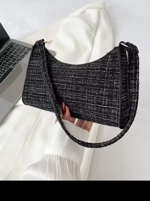 NWOT Classic Black Tweed / shiny thread Shoulder Bag - Elegant Everyday Purse thumbnail 2
