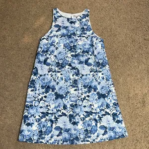 Abercrombie & Fitch High Neck Linen Blend Mini Dress Blue‎ White Floral XXS thumbnail 4