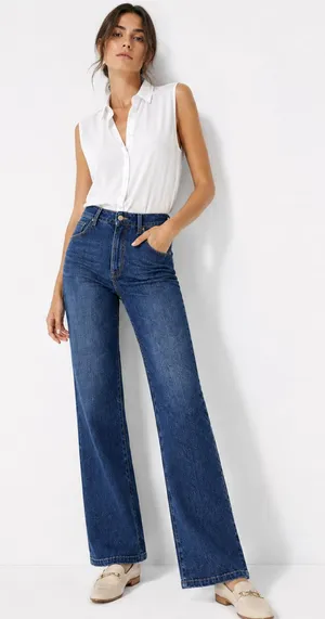 Ann Taylor High Rise Wide Leg Crop Jeans Trouser Denim Dark Wash Preppy Luxe 8 thumbnail 1