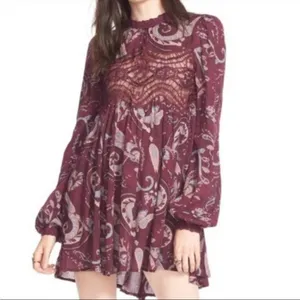 free people sweet thing printed tunic dress purple paisley burgundy size‎ small thumbnail 6