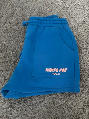 White Fox blue shorts with peach letters thumbnail 2