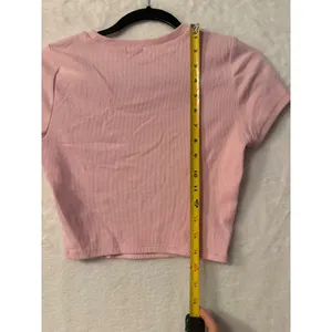 Garage‎ Pink Ribbed Short Sleeve Cropped Baby Tee Size Medium Crew Neck Top thumbnail 6