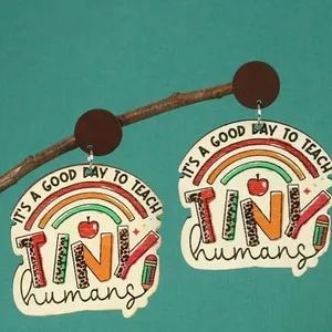 Wooden Teacher Earrings, "It's A Good Day To Teach Tiny Humans.” thumbnail 1
