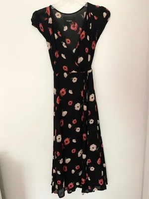 Reformation Carina Wrap Midi Dress Black Floral Viscose V Neck thumbnail 3