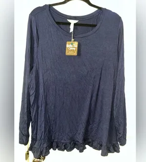 Matilda Jane NWT Top Womens XXL Navy Blue Long Sleeve Ruffle Hem Stretch Casual thumbnail 3