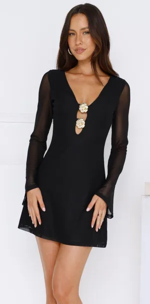 Black Mini Dress With Golden Flowers thumbnail 1