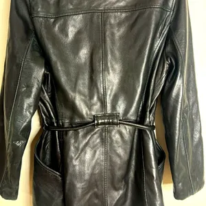 Vtg winlit ladies Y2K black leather jacket cinch waist size small retro‎ thumbnail 9