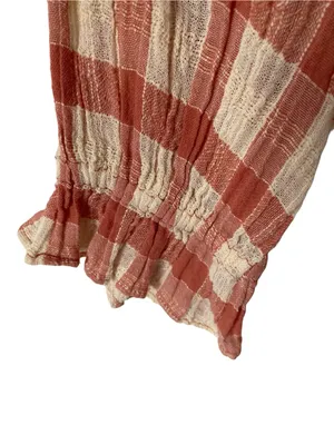 Free People NWTs Honey Grove Plaid Boho Embroidered Blouse size small Rust Cream thumbnail 5