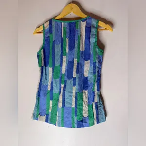 Boden Blue Green Sleeveless Geometric Print‎ Blouse Size 4 thumbnail 2
