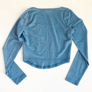 Hollister Womens Blue Metallic Shimmer Corset Seam Y2K Glam Long Sleeve Top‎ M thumbnail 6