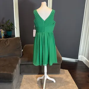Women’s Green Chiffon V-Neck Short Formal Party Dress Zip Up Back Size L NWT thumbnail 4
