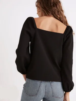 Madewell Crepe Square Neck Puff Sleeve Top in Black Size Small thumbnail 2