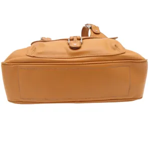 Nine West Shoulder Bag Womens Medium Tan Faux Leather Multi Pocket Satchel Good thumbnail 13