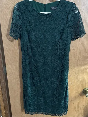 Laundry By Shelli Segal Floral Lace Shift Dress Short Sleeve Forest Green Sz 12 thumbnail 1
