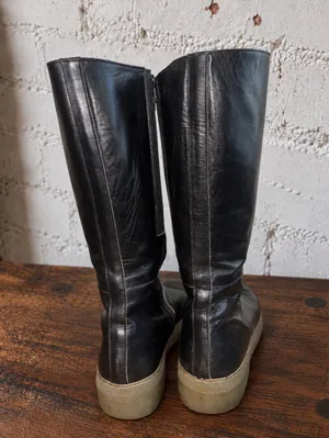 Vintage no NY Black Leather Platform Boots Mid Calf Y2K Chunky Goth Punk 9 thumbnail 3